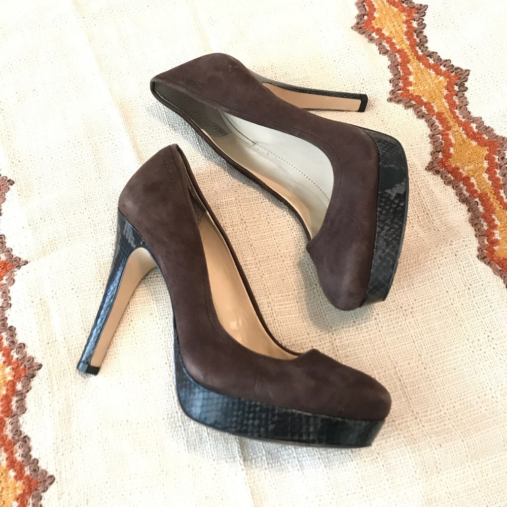 Calvin Klein Kendall Brown Suede Leather Heels 7